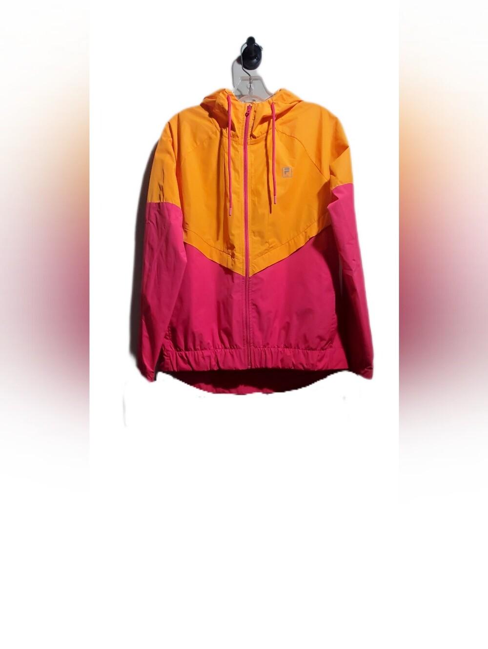 FILA Sport Women's Hooded Colorblock Windbreaker Bomber Jacket Pink Orange Med.
